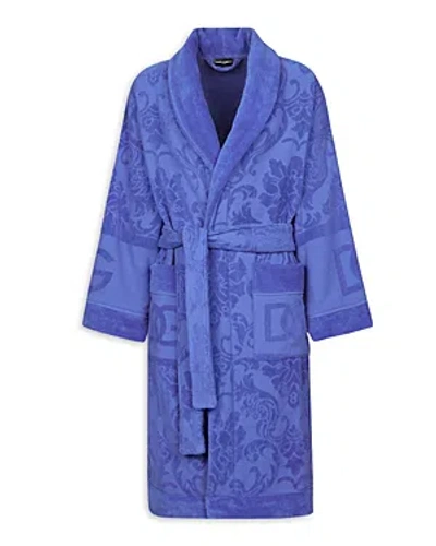 Dolce & Gabbana Dg Logo Jacquard Bathrobe In Blue