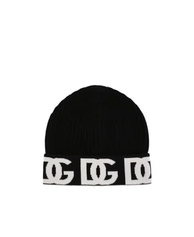 Dolce & Gabbana Dg Logo Jacquard Beanie In Black