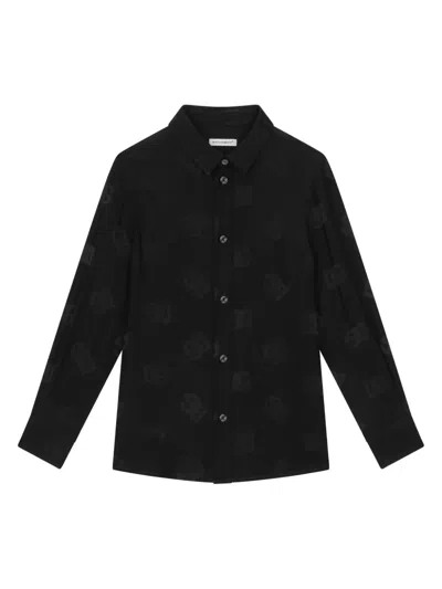 Dolce & Gabbana Kids' Dg Logo-jacquard Cotton Shirt In Black
