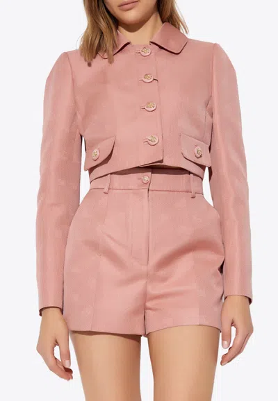 Dolce & Gabbana Dg Logo Jacquard Cropped Jacket In Pink