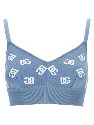 Dolce & Gabbana Viscose Bralette Top With Jacquard Dg Logo In Blue