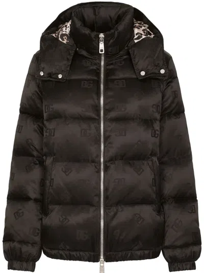 Dolce & Gabbana Logo-print Hooded Puffer Jacket In Black