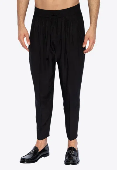 Dolce & Gabbana Waist Drawstring Relaxed Fit Trousers In Black