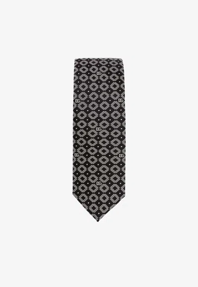 Dolce & Gabbana Logo-jacquard Silk Tie In Nero Bianco