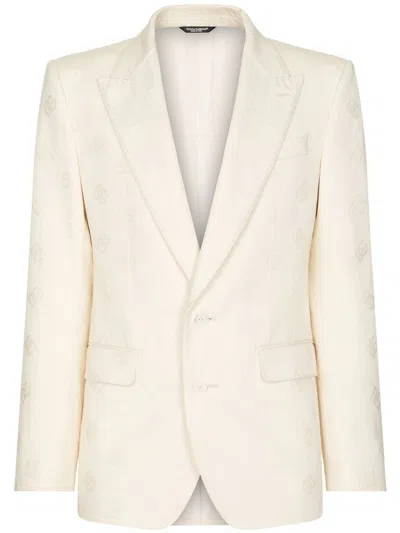 Dolce & Gabbana Logo-jacquard Single-breasted Blazer In Neutrals