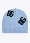 Dolce & Gabbana Dg Logo Jacquard Wool Beanie In Light Blue