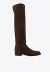 Dolce & Gabbana Dg Logo Knee-high Suede Boots In Brown