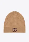 Dolce & Gabbana Dg Logo Knitted Wool Beanie In Camel