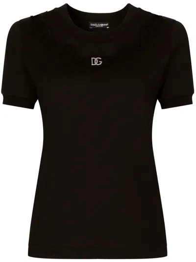 Dolce & Gabbana Lace-trim Short-sleeve T-shirt In Black