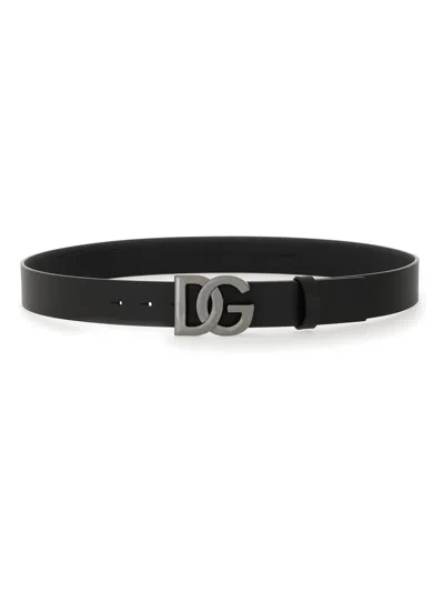 Dolce & Gabbana Dg Logo Leather Belt In Black