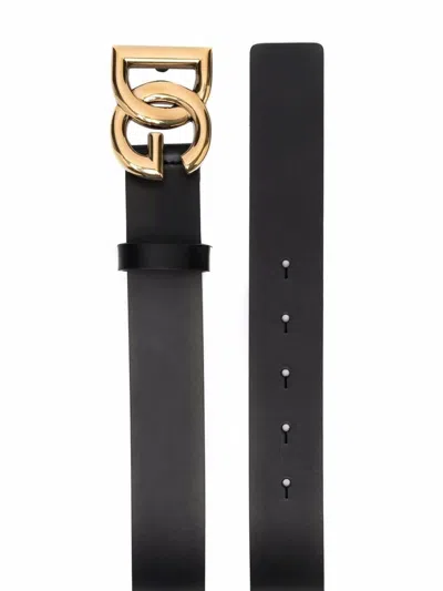 Dolce & Gabbana Dg Logo Leather Belt In Black
