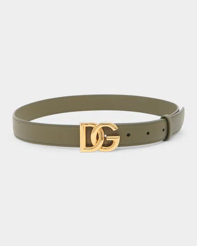 Dolce & Gabbana Dg Logo Leather Belt In Green