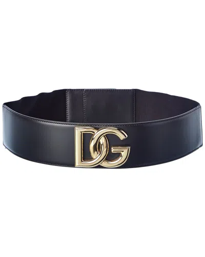 Dolce & Gabbana Dg Logo Leather Belt In Black