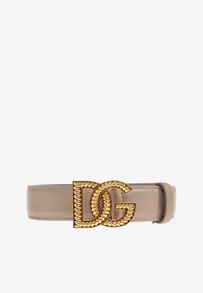 Dolce & Gabbana Dg Logo Leather Belt In Beige