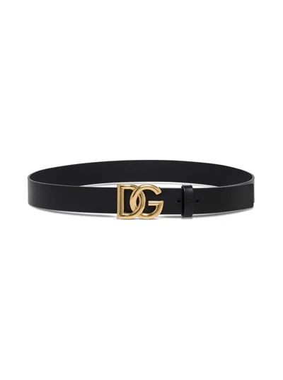 DOLCE & GABBANA DOLCE & GABBANA BLACK LEATHER DG LOGO BELT