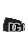 Dolce & Gabbana Men's Calfskin Belt With Crossed Dg Logo Buckle In Black