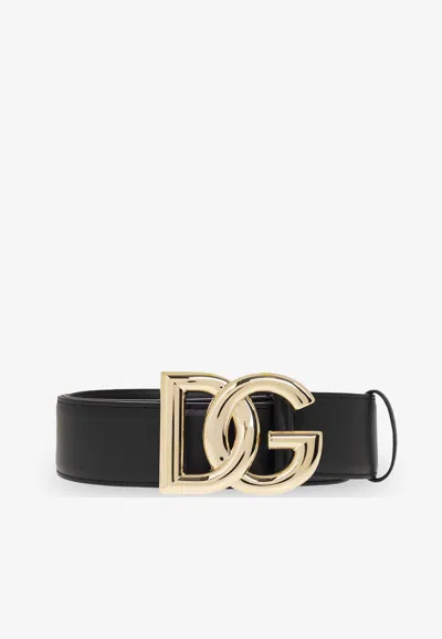 Dolce & Gabbana Dg Logo Leather Belt In Black