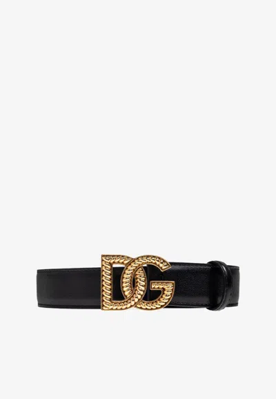 Dolce & Gabbana Dg Logo Leather Belt In Black