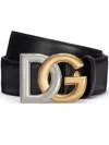 Dolce & Gabbana Calfskin Belt With Double-plated Dg Logo In Black