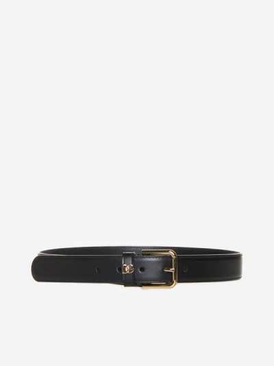 Dolce & Gabbana Interlocking Dg Smooth Leather Belt In Black