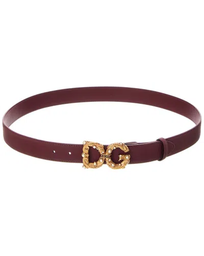 Dolce & Gabbana Dg Logo Leather Belt In Burgundy