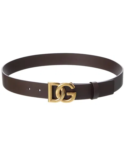 Dolce & Gabbana Dg Logo Leather Belt In Brown