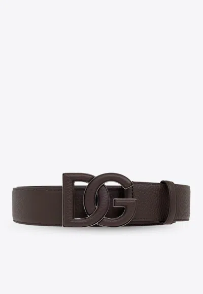 Dolce & Gabbana Dg Logo Leather Belt In Brown