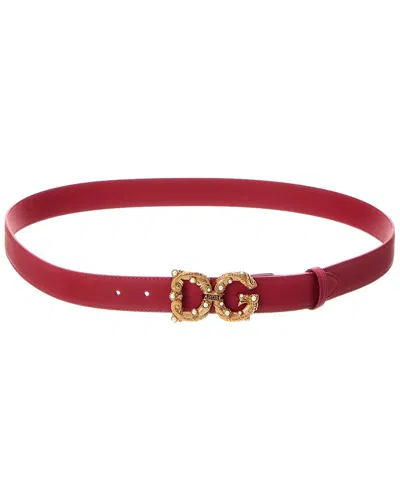Dolce & Gabbana Dg Logo Leather Belt In Burgundy