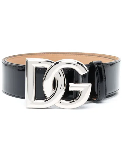 Dolce & Gabbana Dg-logo Leather Belt In Schwarz