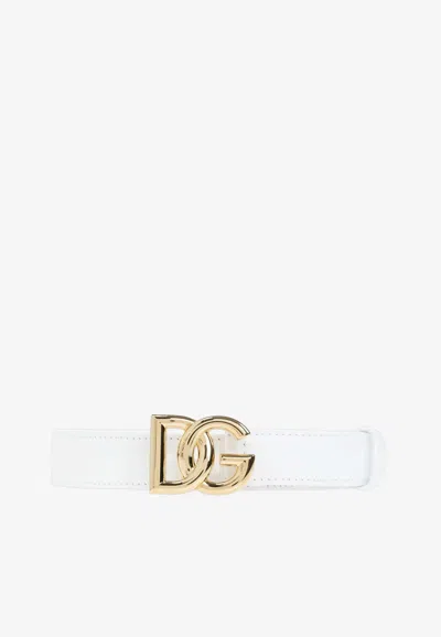 Dolce & Gabbana Dg Logo Leather Belt In White