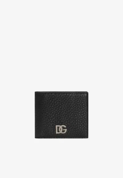 Dolce & Gabbana Dg Logo Leather Bi-fold Wallet In Black