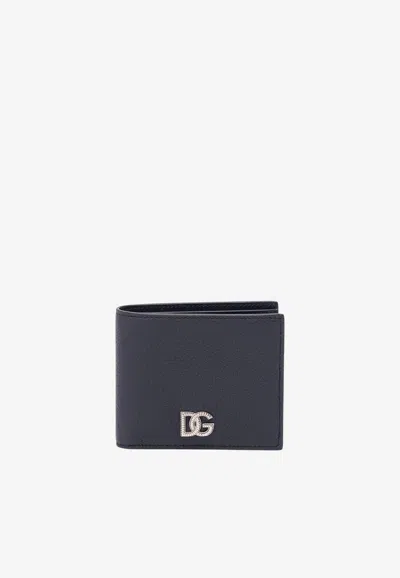 Dolce & Gabbana Dg Logo Leather Bi-fold Wallet In Navy