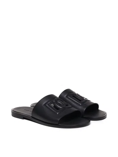 Dolce & Gabbana Dg Logo Leather Black Slides