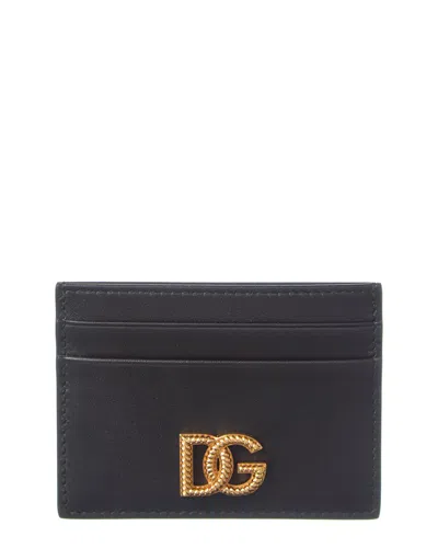 Dolce & Gabbana Dg Logo Leather Card Holder In Black