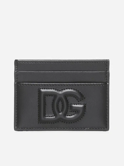 Dolce & Gabbana Dg Logo Leather Card Holder In Black