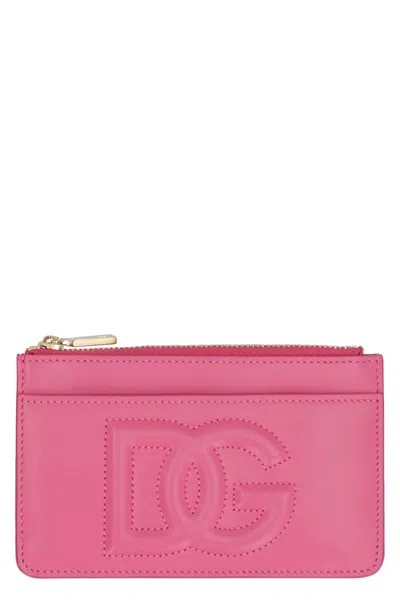 Dolce & Gabbana Dg Logo Leather Card Holder In Pink