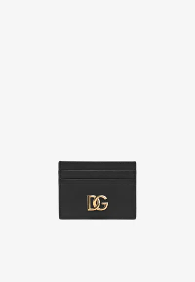 Dolce & Gabbana Dg Logo Leather Cardholder In Black