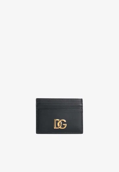Dolce & Gabbana Dg Logo Leather Cardholder In Black