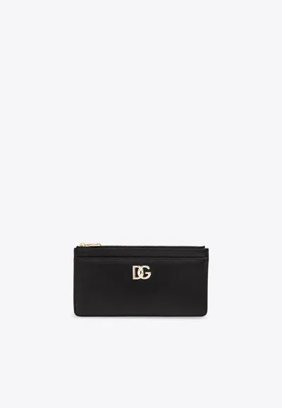 Dolce & Gabbana Dg Logo Leather Cardholder In Black