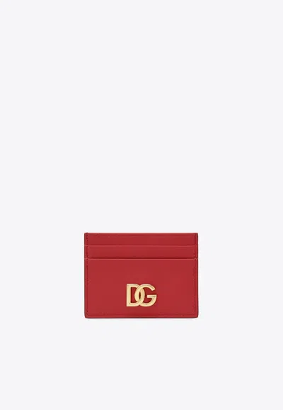 Dolce & Gabbana Dg Logo Leather Cardholder In Red
