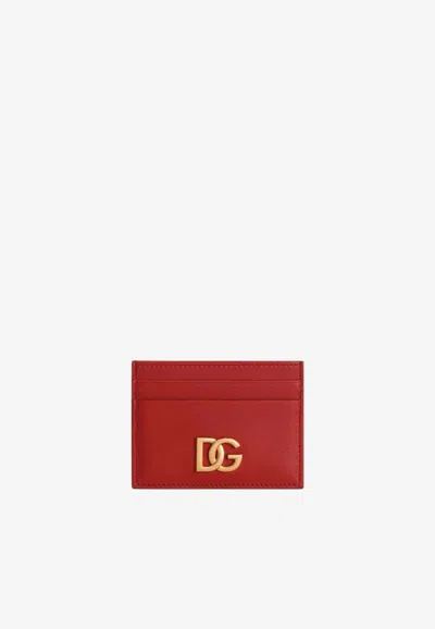 Dolce & Gabbana Dg Logo Leather Cardholder In Red