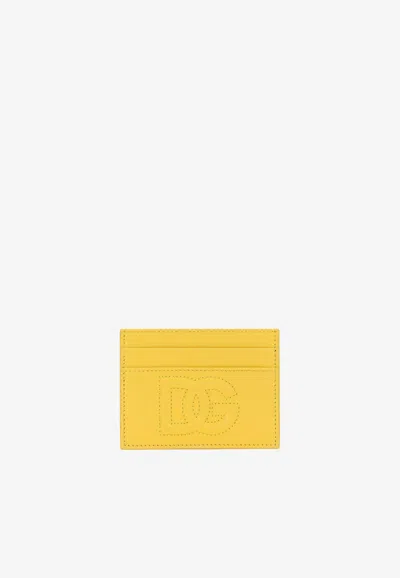 Dolce & Gabbana Dg Logo Leather Cardholder In Yellow