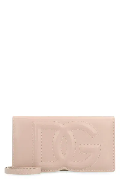 Dolce & Gabbana Dg Logo Leather Clutch In Pale Pink