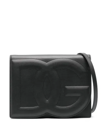 Pre-owned Dolce & Gabbana Dg-logo Leather Cross Body Bag In Black
