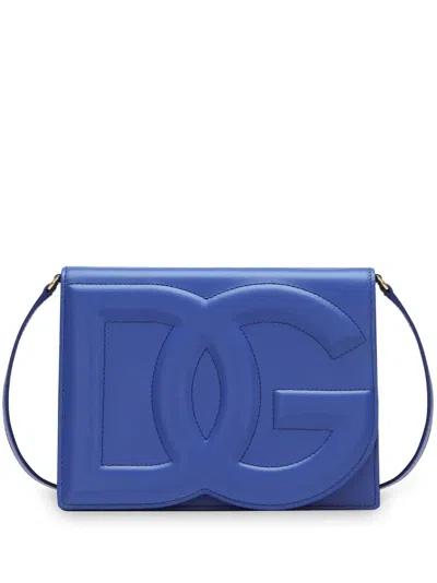 Dolce & Gabbana Calfskin Dg Logo Crossbody Bag In Blue