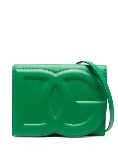 Dolce & Gabbana Dg Logo Crossbody Bag In Calf Leather In Green