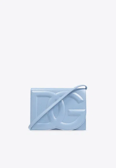 Dolce & Gabbana Dg Logo Leather Crossbody Bag In Light Blue