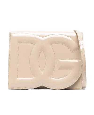 Dolce & Gabbana Dg Logo Leather Crossbody Bag In Nude
