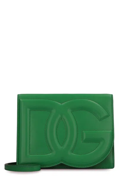 Dolce & Gabbana Dg Logo Crossbody Bag In Calf Leather In Green