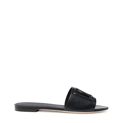 DOLCE & GABBANA DOLCE & GABBANA DG LOGO LEATHER FLAT SANDALS